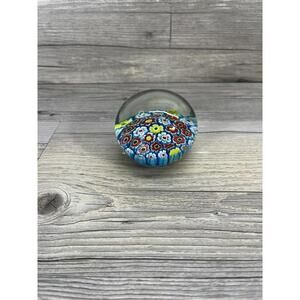 Handmade Murano Glass Millefiori Colorful Flower 2.5” Round Paperweight Floral
